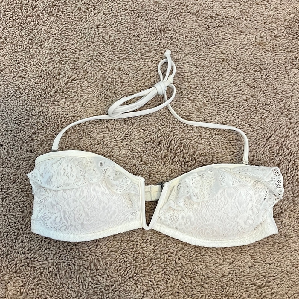 A&F white lace floral design bikini top removable straps halter tube top style